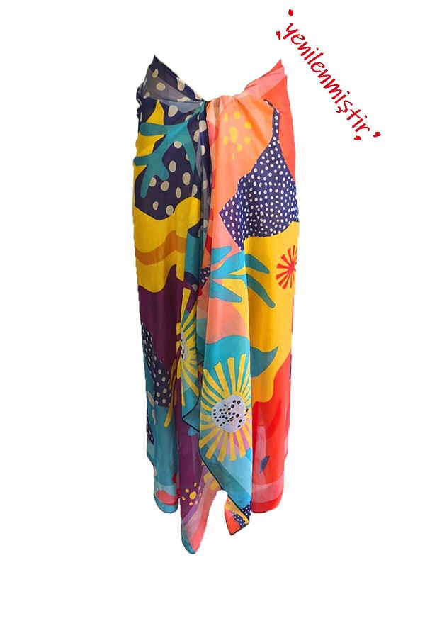 Bolder-Mixed Floral Patterned Pareo Sheer Fabric 1