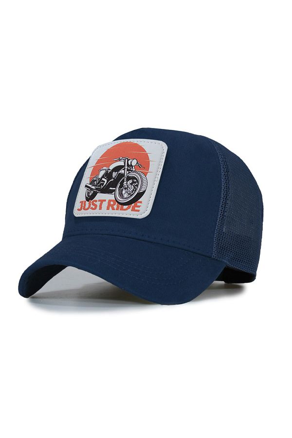 Trucker-Just Ride Orange Model Mesh Hat - Replaceable Leather Patch 1