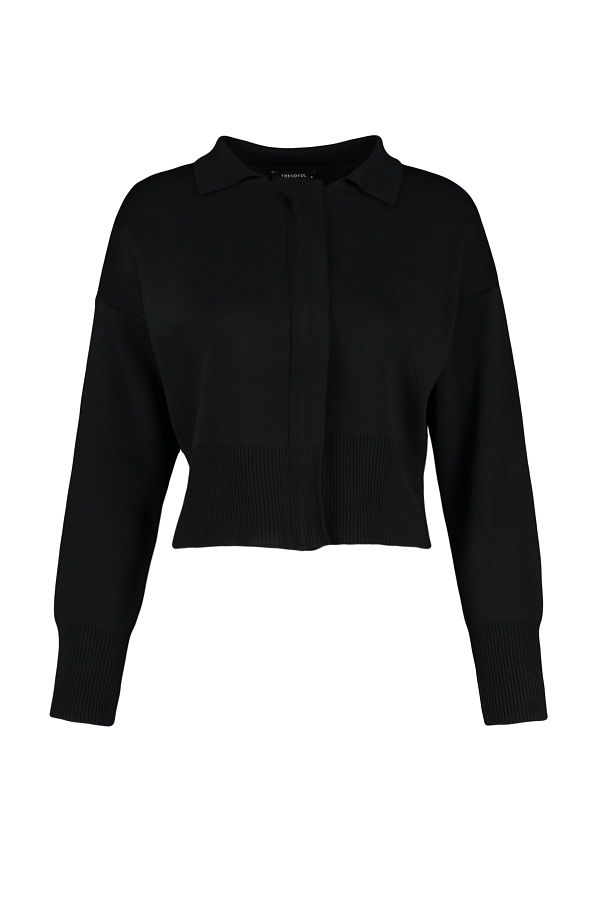 Trendyol Collection Black Polo Collar Zipper Detailed Trendyol Collection Black Polo Collar Zipper Detailed