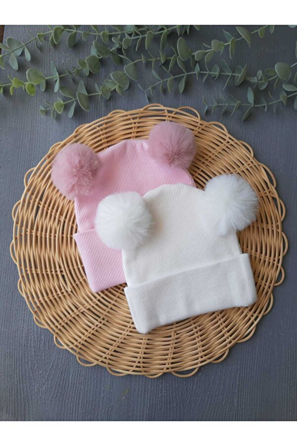 pempem bandana Kız bebek peluş ponponlu kaskorse bere