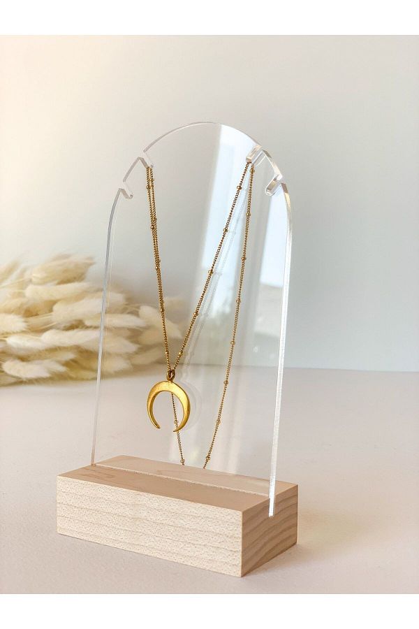 Janusmania Plexi Necklace Hanger Oval Form Set of 3 Acrylic and Wooden Stand Acrylic Jewelry Organizer Trendyol