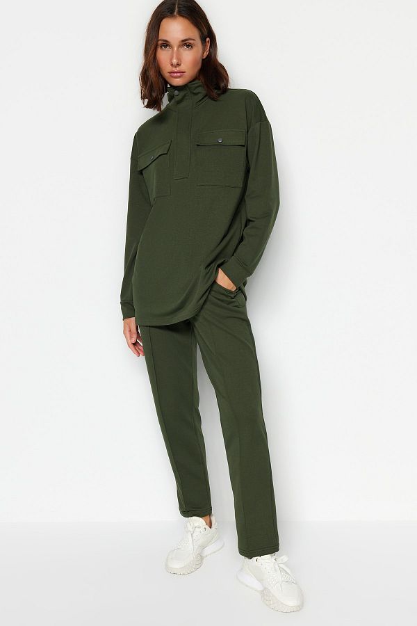 Trendyol Modest-Set de trening tricotat cu buzunar verde TCTAW23EN00032 1