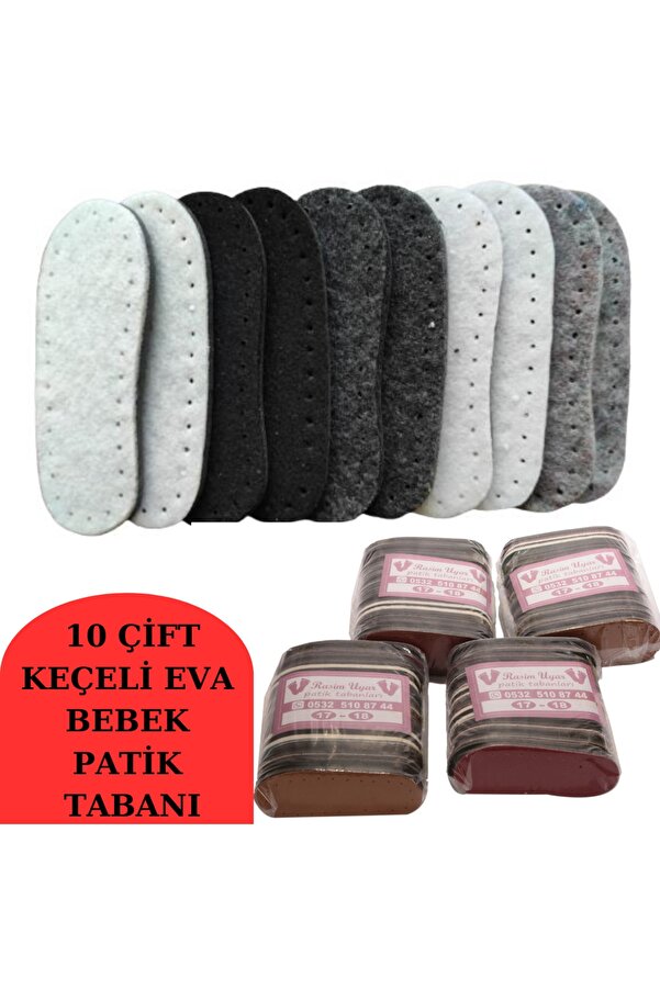 Rasim Uyar 10 Çift Karışık Renkli Keçe EVA Bebek Çocuk Patik Tabanı - 2 Katmanlı Hazır Delikli