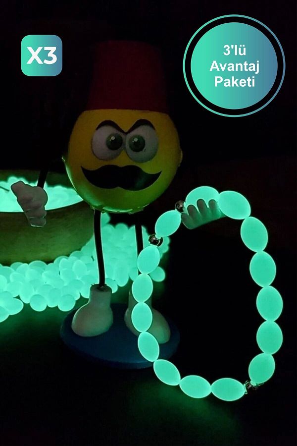 The Collection-3 Pieces of Green Phosphorescent Cat's Eye Powder Amber Bracelet that Glows in the Dark 3-Piece Bracelet 1