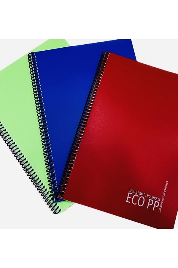 karinabest-Gıpta Eco PP - طقم دفتر ملاحظات مدرسي مكون من 3 قطع، 60 ورقة مخططة، حلزوني مقاس A4 1