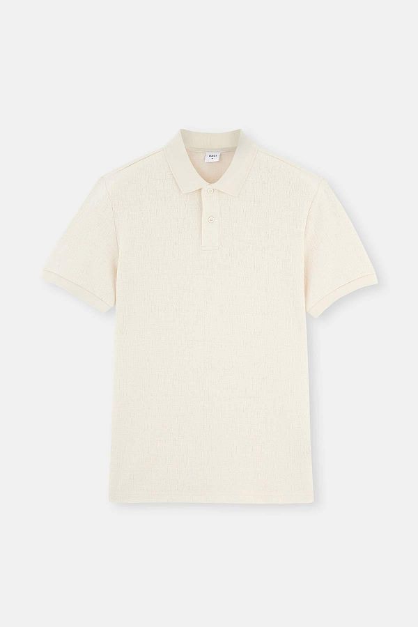 Dagi-Tricou polo cu jacquard spumă ecru 1