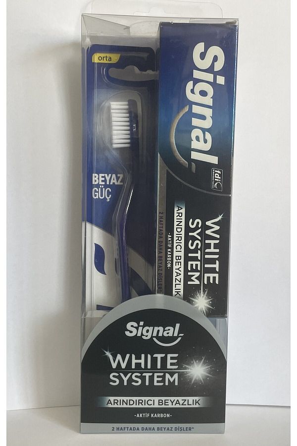 Signal-SIGNAL WHITE SYSTEM PURIFYING WHITENING TOOTH PASTE 75 ML + SIGNAL WHITE POWER BRUSH 1