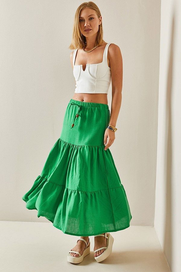 XHAN Green Flounce Maxi Skirt 3YXK7 47440 08 Trendyol