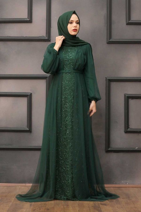 Neva Style Hijab Evening Dress Sequined Dark Green Hijab Evening Dress 5383ky Trendyol