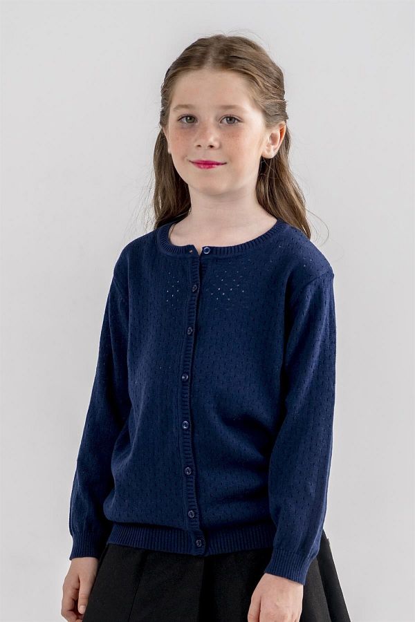 Minora Girl s Thin Knitwear Openwork Cardigan Navy Blue Trendyol