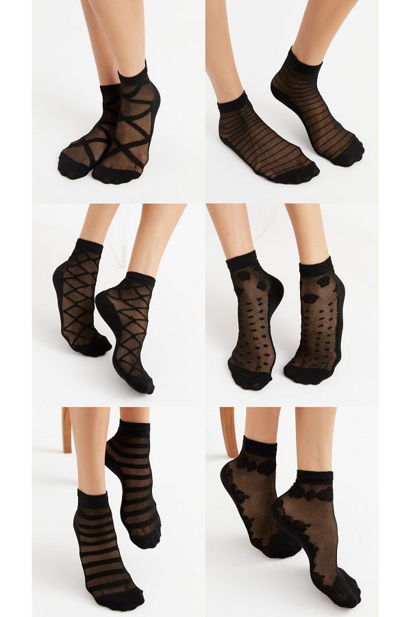 mirach-Pack of 2 Black Tulle Socks Set, Trouser Socks, Patterned Stylish Combination, Complementary Accessory 1