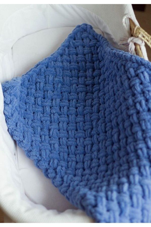 Verdebianco Alize Puffy Soft Knitted Baby Blanket Dark Blue