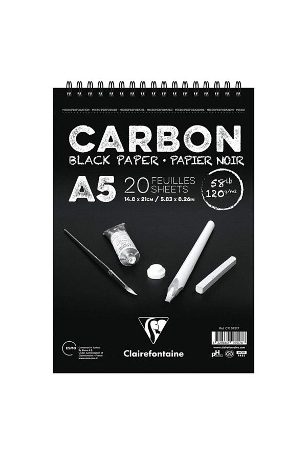 Clairefontaine-Carbon Black Drawing Block 120 gr A5 20 Sheets Top Spiral 1