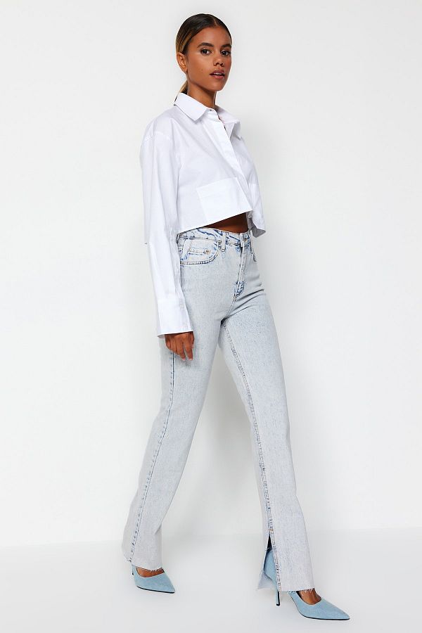 Trendyol Collection-Blau – Flare-Jeans mit hoher Taille und Schlitz TWOAW22JE0382 1
