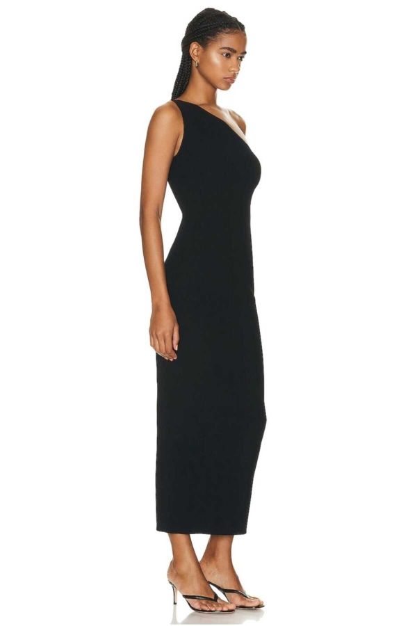 Zagrep Women's Black one-Shoulder Bias collar Silk Jersey Lined inner  Eye-Free maxi Dress