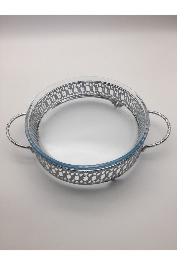 Fiyakalı Ürünler Atölyesi-Silver Round Pyrex Stand, Pyrex Service Presentation Tray Stand, Small Size (Without Pyrex) 1