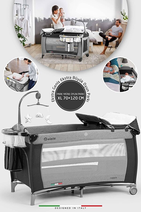 Elele Almonte Oyun Parkı Park Yatak XL 70x120 cm Siyah-Gri