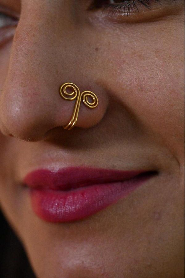 TUKKAN ACCESSOR ES GOLD COMPRESSION FAKE DOUBLE RING PATTERNED NOSE CLIMP NO HOLE SPRING P ERC NG HIZMA33 Trendyol