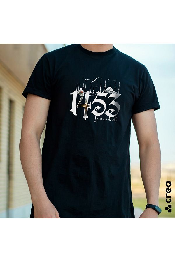 Crea Eymer Wear 1453 Fatih Sultan Mehmet Istanbul Printed Crew Neck 100 Cotton T Shirt Black Trendyol