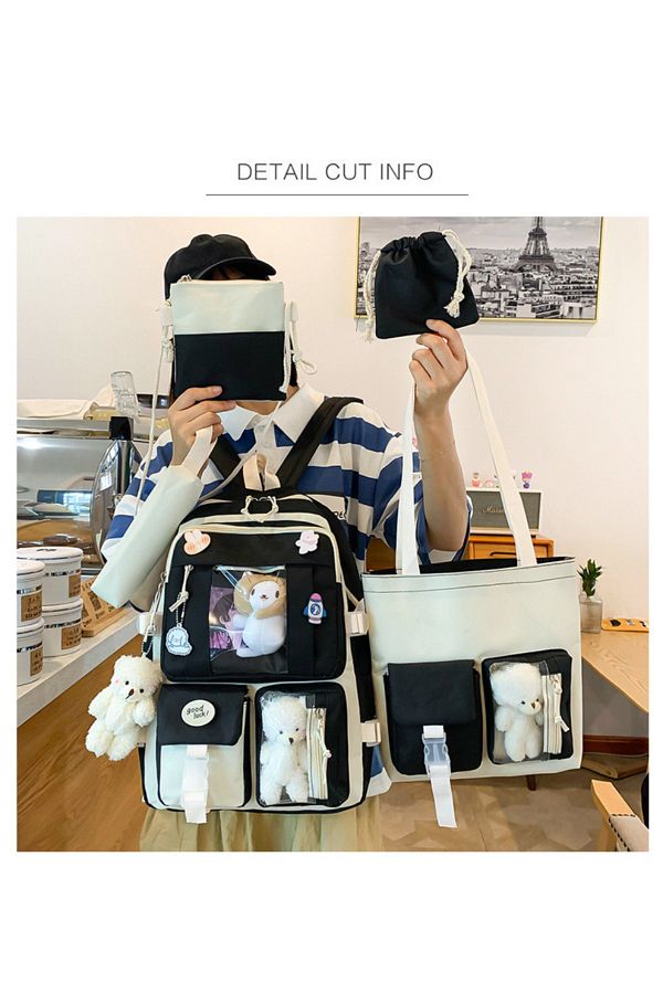 LUPPER Backpack 5 Pcs Set Aesthetic School leptop Bags Cute Book Bag multi purpose Trendyol