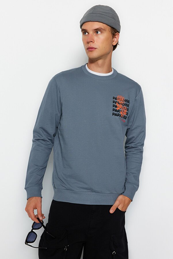 Trendyol Collection Anthrazitfarbenes, bedrucktes Sweatshirt mit