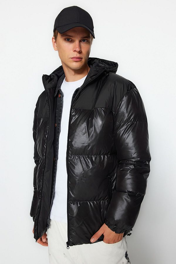 Trendyol Collection-Water and Wind Resistant Hooded Puffer Winter Jacket - Black Regular Fit TMNAW24MO00025 1
