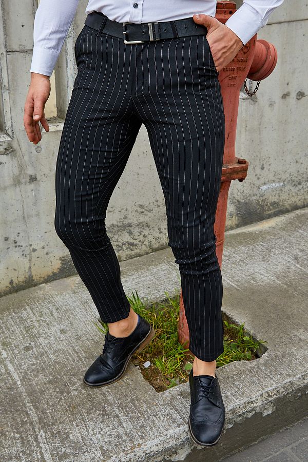 Mens black striped trousers store