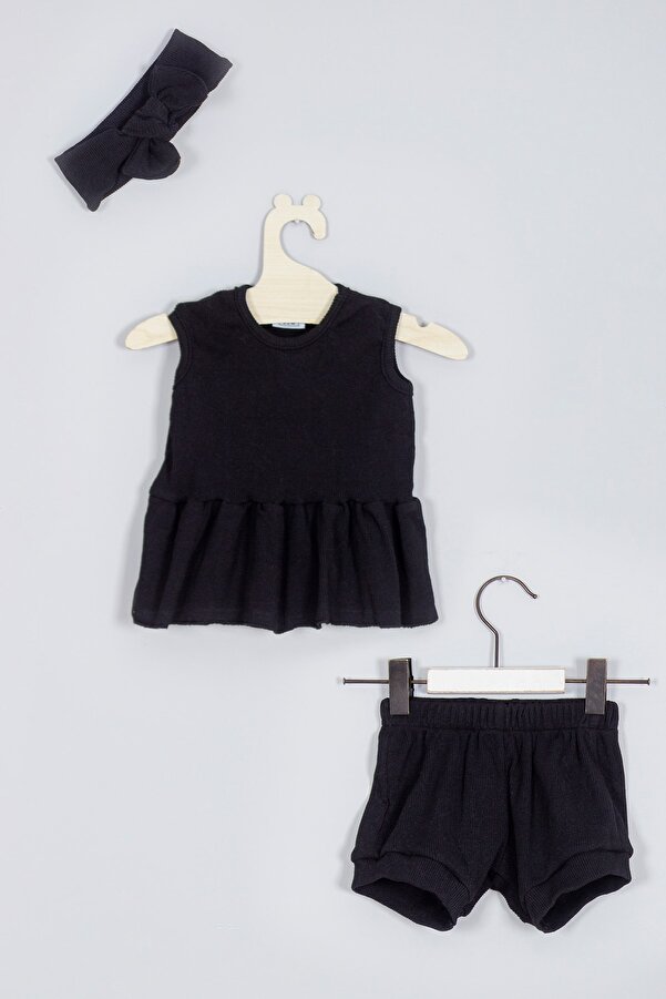 ADABEBEK Kız Bebek Bandanalı Şortlu Alt Üst Takım