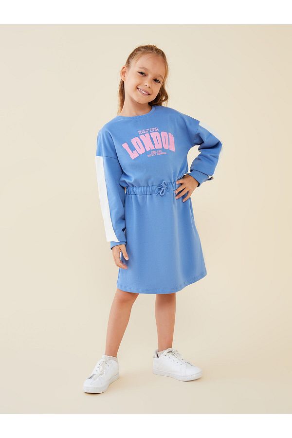 LC Waikiki Crew Neck Printed Long Sleeve Girl s Dress Trendyol