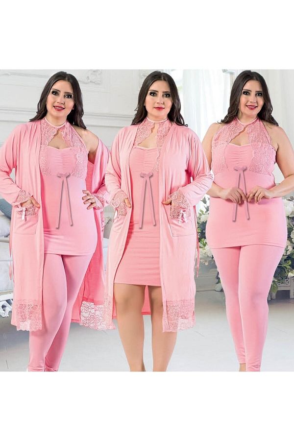 JEN KA Women s Large Size 7 Pieces Nightgown Set with Dressing Gown Trendyol