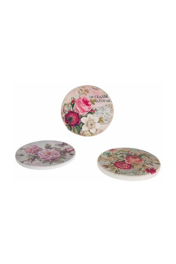 Ün-Ev-3-Piece Wooden Round Flower Patterned Trivet 1