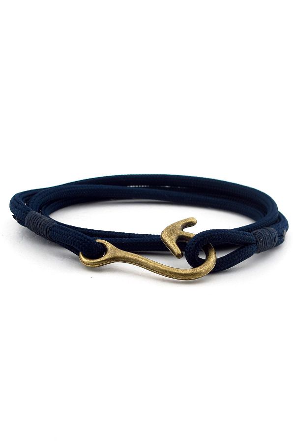 Solfera-Men's Bronze Fishing Line Hook Navy Blue Paracord Wrap Bracelet Bt571 1