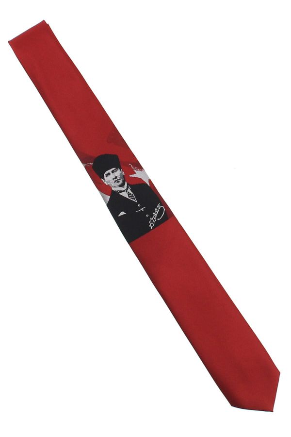 Gaffy-Woven Red Tie with Atatürk and Signature Pattern - Ak-14 1