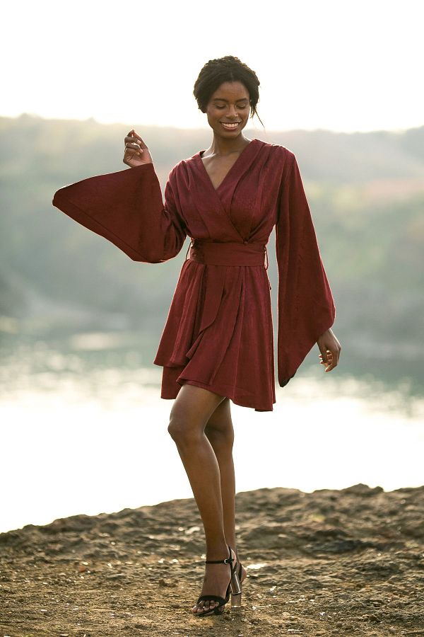 Burgundy kimono dress best sale