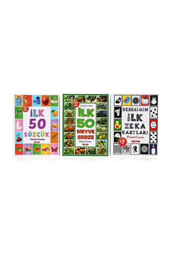 Diytoy Diy-Toy 3'lü Flash Kart Seti (ilk 50 Sözcük ilk 50 Hayvan ve ilk 50 Meyve Sebze)