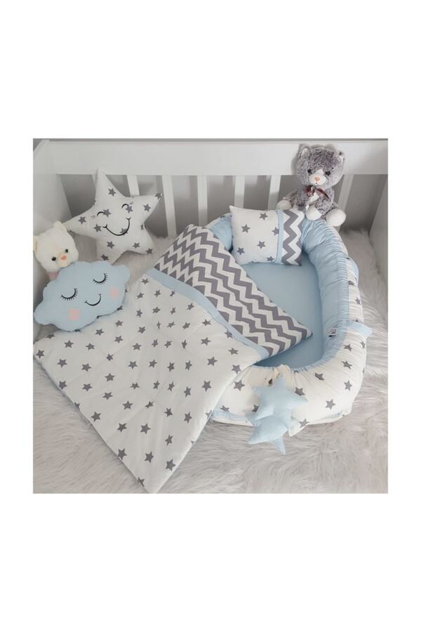 Jaju Baby Beyaz Yıldız Mavi Kombin Jaju Babynest Anne Yanı 5'li Set