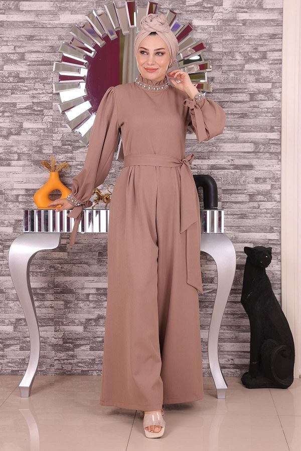 Modamihram-Pearl részletes jumpsuit ruha Mink 19152 1