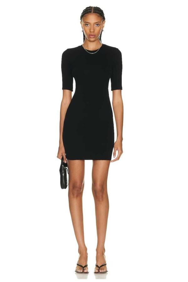 Zagrep-Women's black Crew Neck Short Sleeve Silk Jersey Lined Mini Dress 1