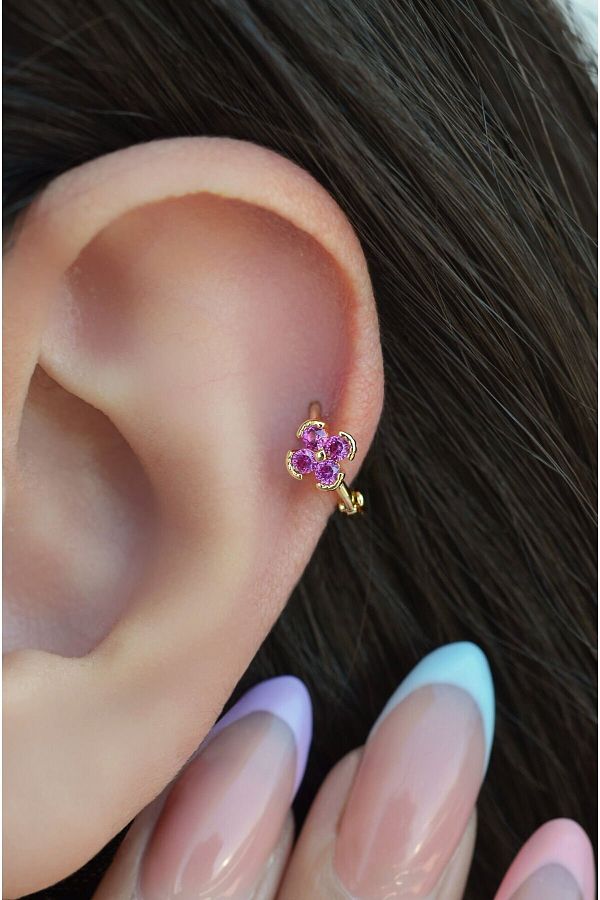 Sacce Scarves Accessories Gold Ring Fuchsia Pink Mini Flower Tragus Piercing Helix Cartilage Lobe Trendyol