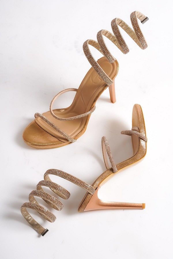 Modabuymus Etna Copper Stoned Ankle Strap Platform Heeled Evening Dress Shoes Trendyol