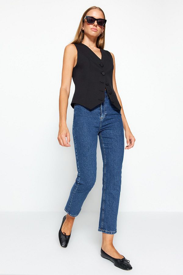 Trendyol Collection-Dunkelblaue High Waist Comfort Straight Jeans TWOAW24JE00097 1
