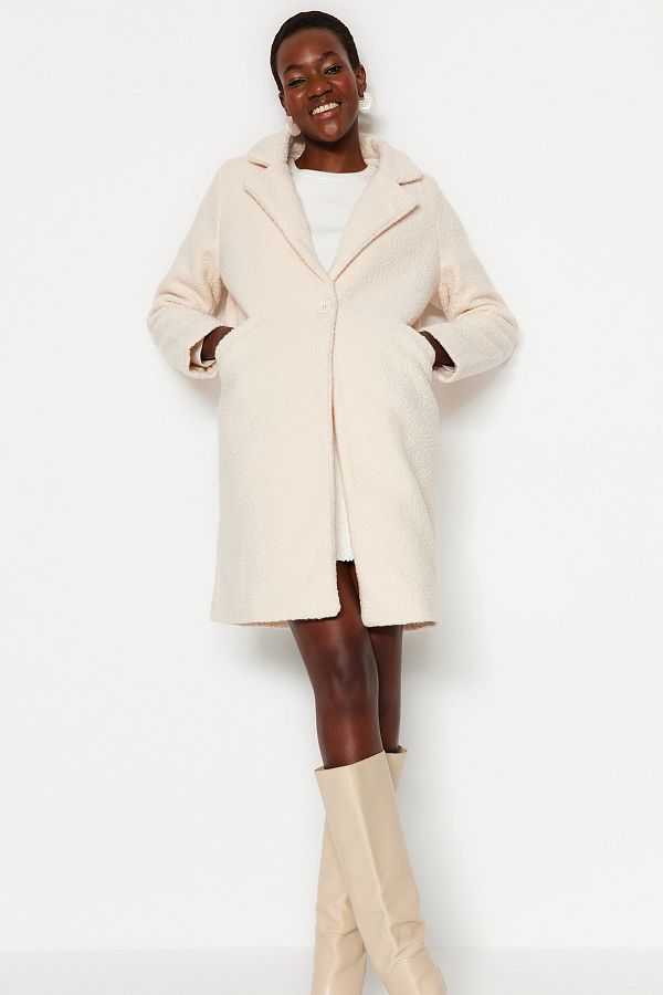 Trendyol Collection TWOAW24KB00089 Model Ecru Midi Boucle Coat Trendyol