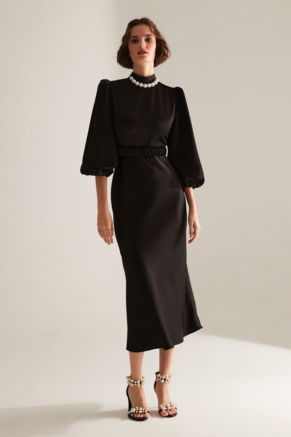 BETTY & SAM-Berthe Magnificent Collar Black Long Engagement Dress 1