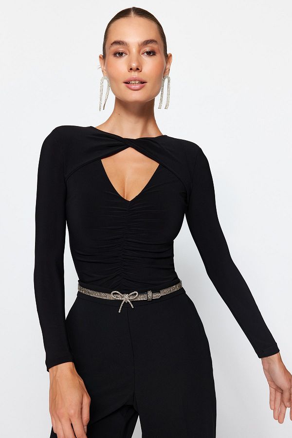 Trendyol Collection-Black Cut Out/Window Detailed Knitted Body TPRAW24BD00000 1
