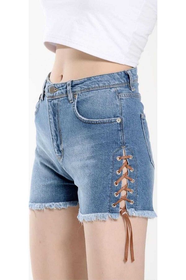 Jean shorts with ties on side clearance