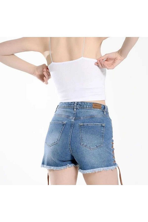Jean shorts with ties on side clearance