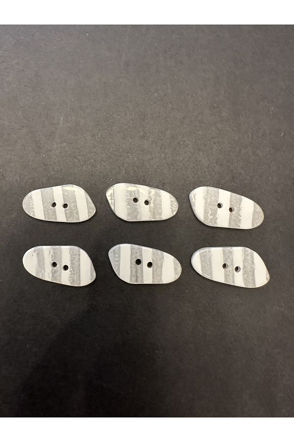 aensia-Pearlescent White with White Stripes Zebra Model Button Laser Cut Asymmetric Button 44 Sizes - Pack of 6 1