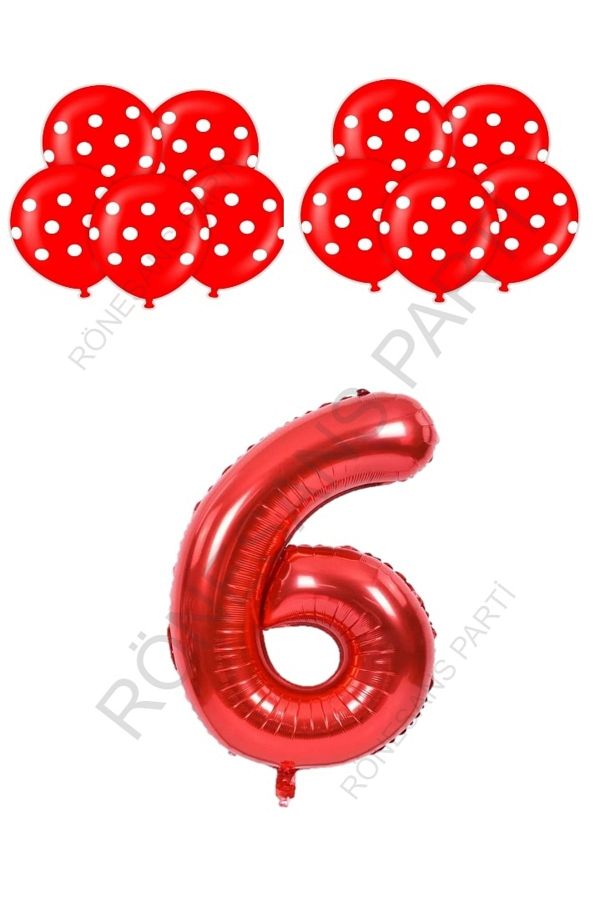 RÖNESANS PARTİ-Red Number and Red and White Score Balloon Set Age 6 1