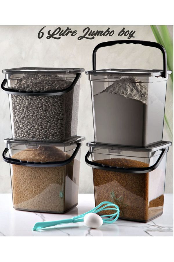 Dem Home-4-Piece Square Flour Pulses Container 6 liters Storage Container - Food Container 1