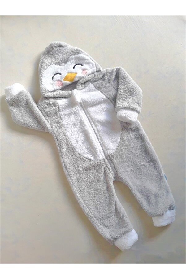 Genel Markalar Unisex Bebek Penguen Gri Peluş Tulum